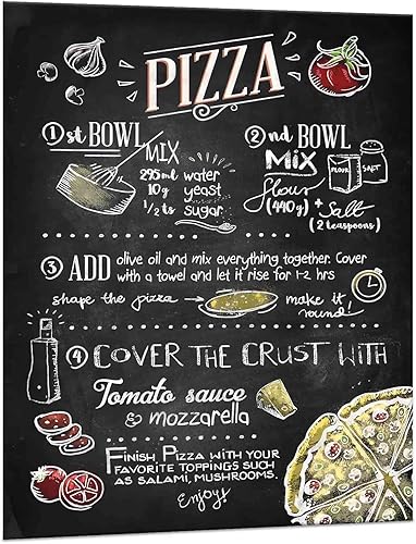 Pintura en lienzo de cocina gastronómica clásica, enseñanza de recetas de pizza, 12 x 16 pulgadas, sin marco, arte culinario para decoración de