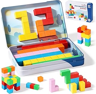 Dreamon Mini Magnetische Bausteine 52PCS Magnetic Building Blocks mit Blechdose Magnetische Bausteine Reiseset für Kinder Montessori Spielzeug Geschenk ab 3 4 5 6 Jahre Mädchen Junge