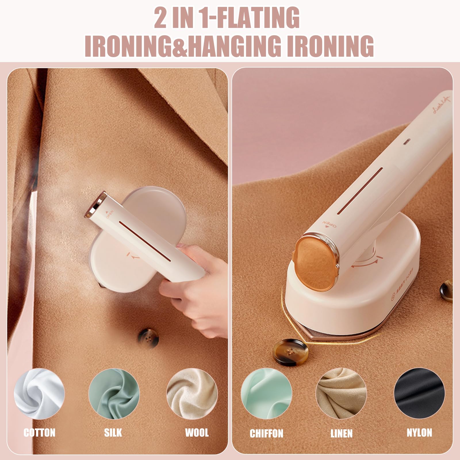 Plancha vapor de mano portátil, plancha vapor de viaje plegable de 1200W con guante de planchar anti-calor y vaso medidor, cepillo vapor horizontal y vertical para casa, oficina y viajes, enchufe EU