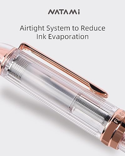 Miniatura 6 de Natami Pluma estilográfica de punta fina, convertidor de tinta transparente transparente de flujo suave con ribete de oro rosa, bolsa de cuero de