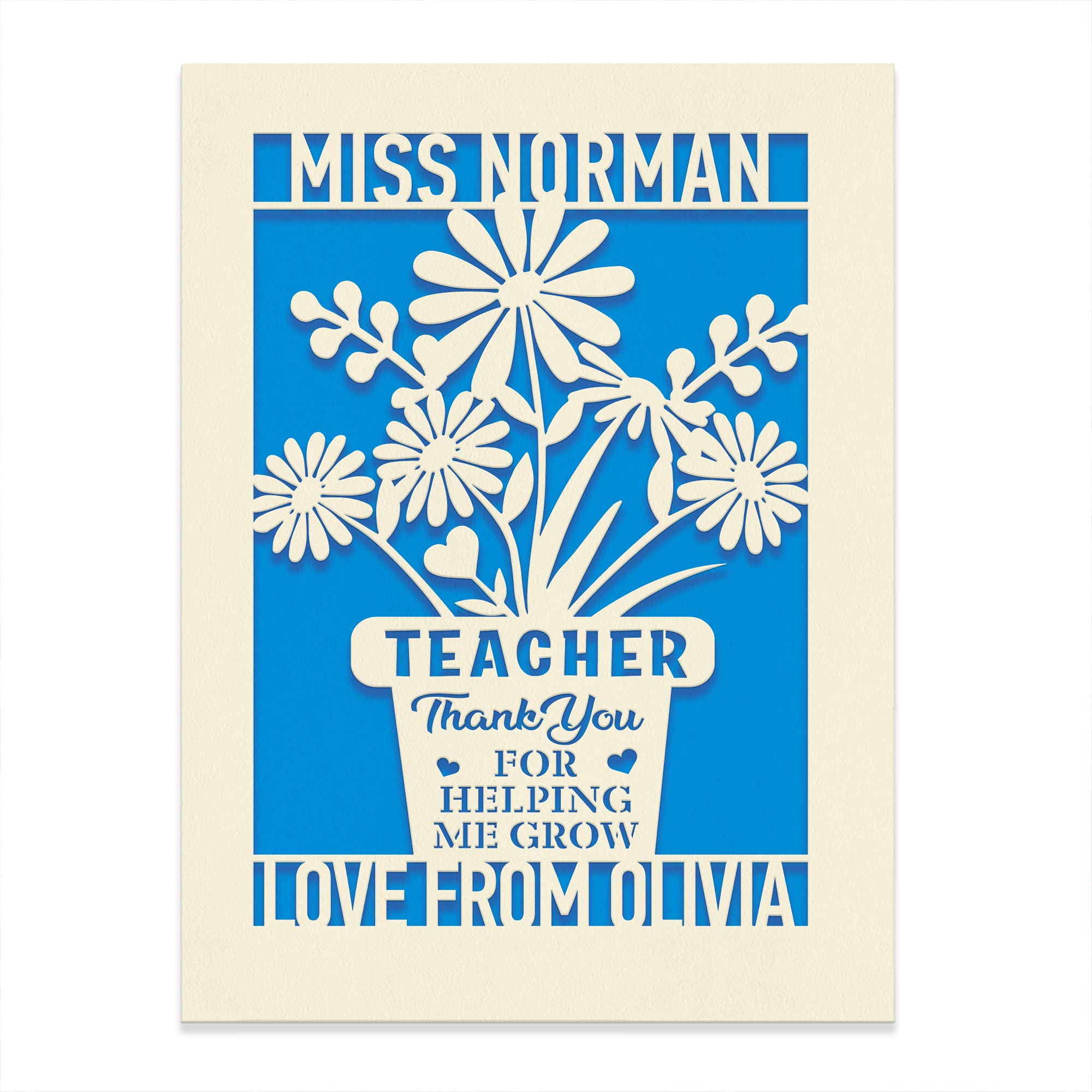 EDSG Personalised Thank You Card | Laser Paper Cut Thank You Teacher Cards with Envelopes Best Teacher Gifts Appreciation Gift for Women Men Tutor Assistant Nursery Graduation (Blue)