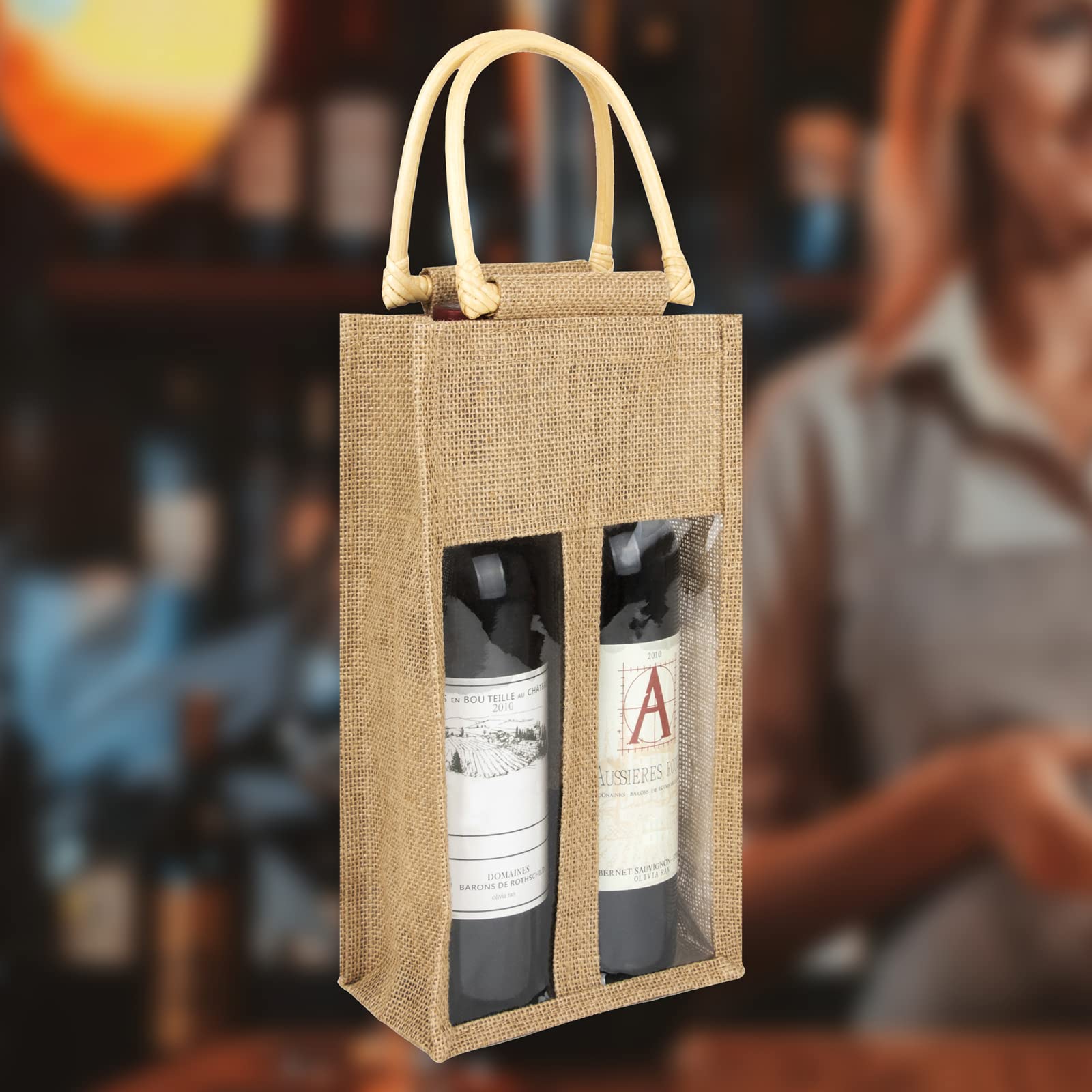 2 Sacs à Vin En Toile De Jute Avec Cordon - Emballage Cadeau Anniversaire 50 Ans Homme Femme