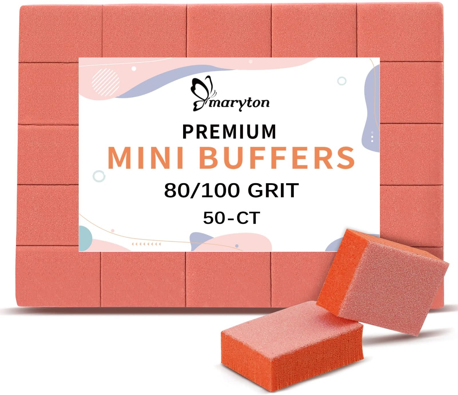 Mini Nail Buffer Blocks - 80/100 Grit Professional Salon Orange Buffers - Buff Nails Prior to Application of Gel Polish, Acrylic, 50 Count