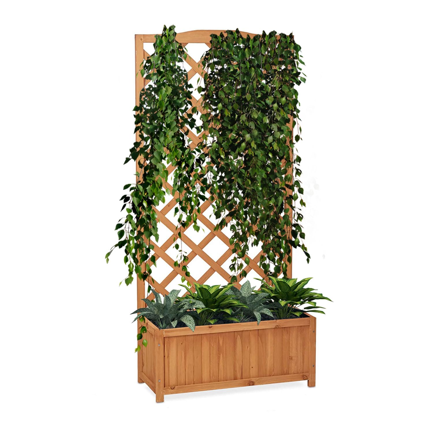 Flur Nymphea Fioriera da Giardino Porta Fiori con Pannello Grigliato in Legno,100x62x23 Cm