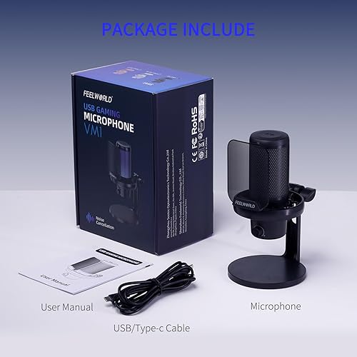 Miniatura 7 de FEELWORLD VM1 - Micrófono de condensador USB para juegos con cancelación de ruido, luz RGB silenciosa, accesorios de computadora, regalos para