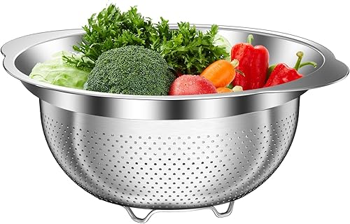 Miniatura 1 de Colador de acero inoxidable para cocina, colador de acero inoxidable de 5 cuartos de galón, colador de pasta para espagueti, frutas, verduras,