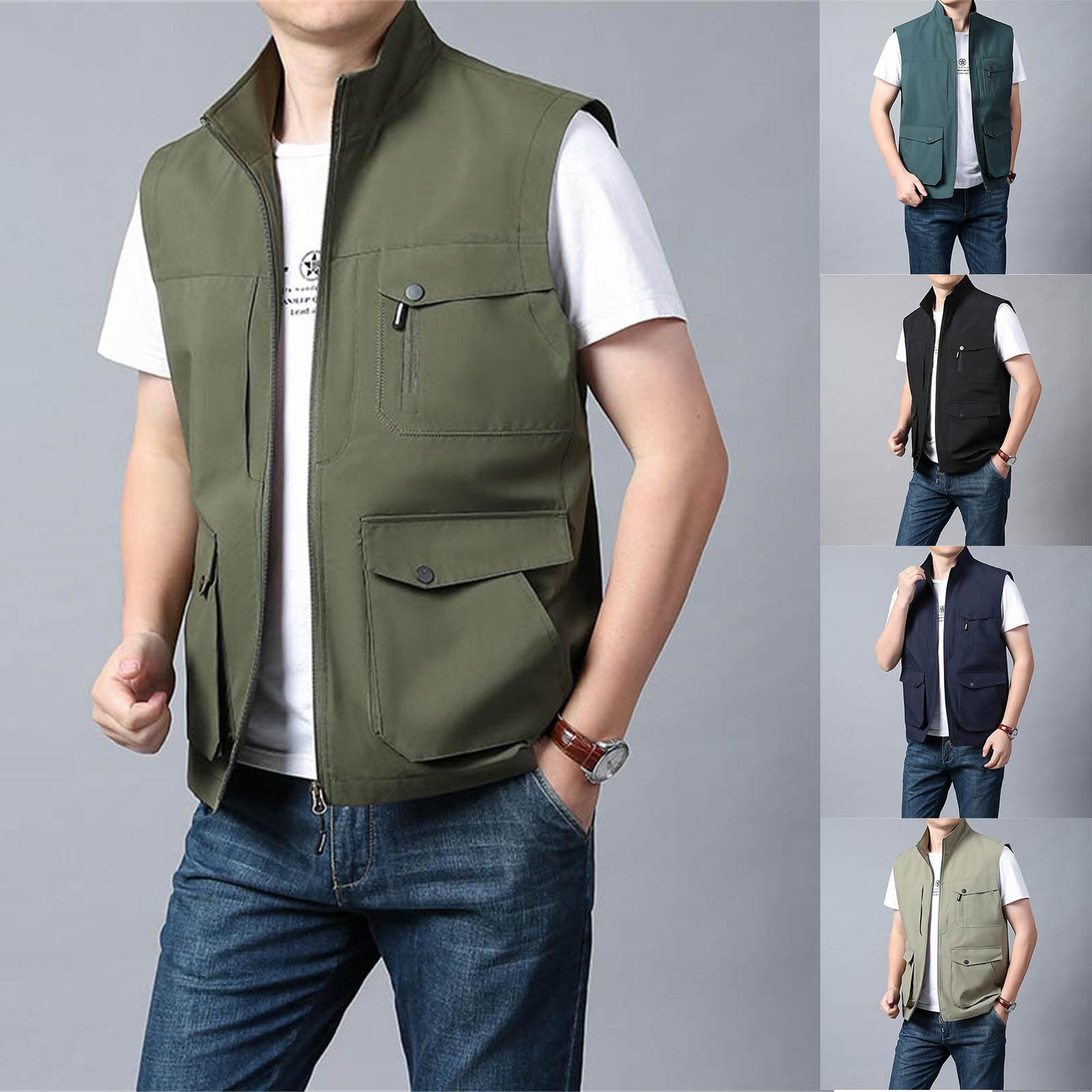 Veste de survêtement homme gilet camping sans manches poches pratiques extérieur coton chasse randonnée pêcheur