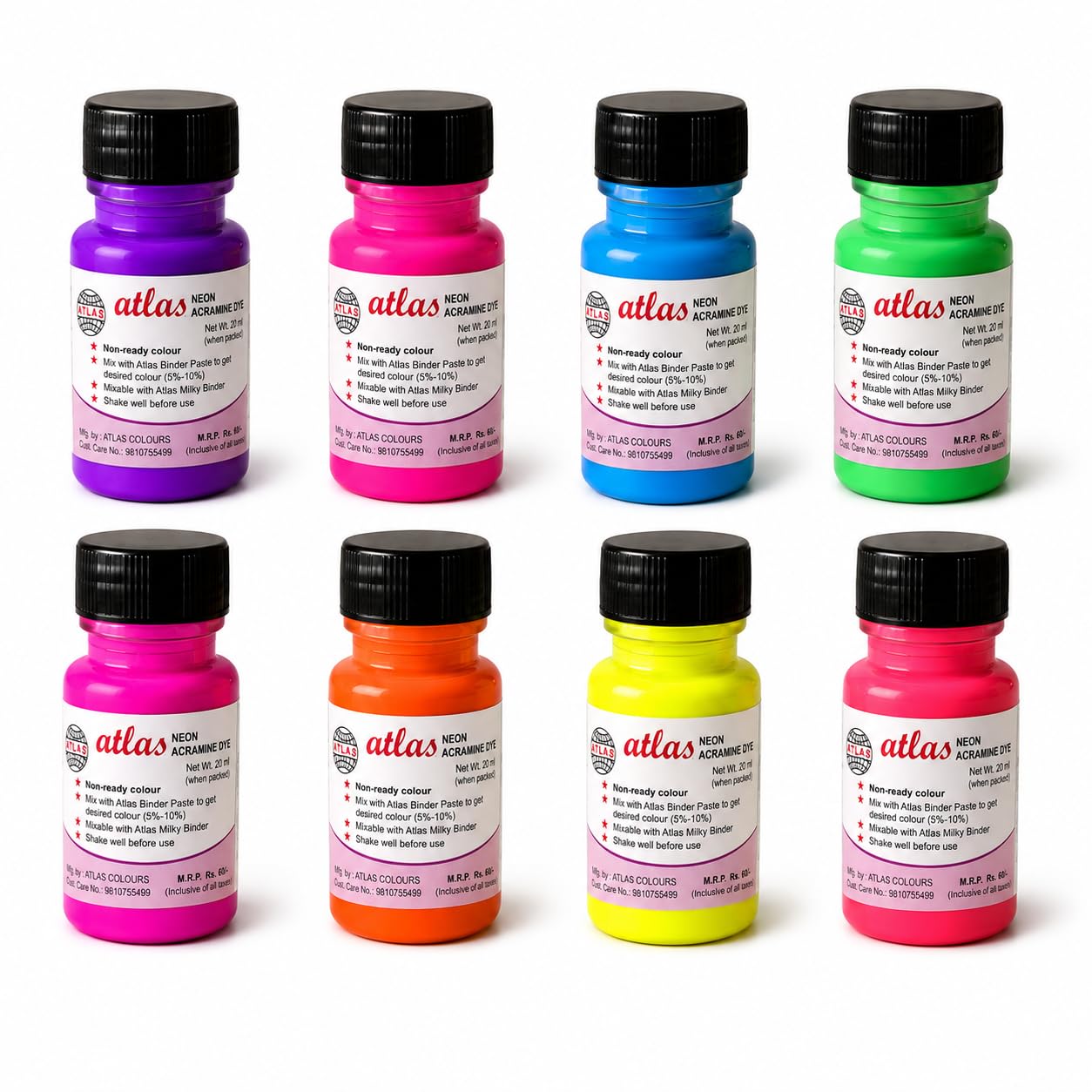 Atlas Acramine Dyes: 8 Neon Shades (20 ml each) | Fluorescent Non-Ready Textile Dyes | Made in India-image-36