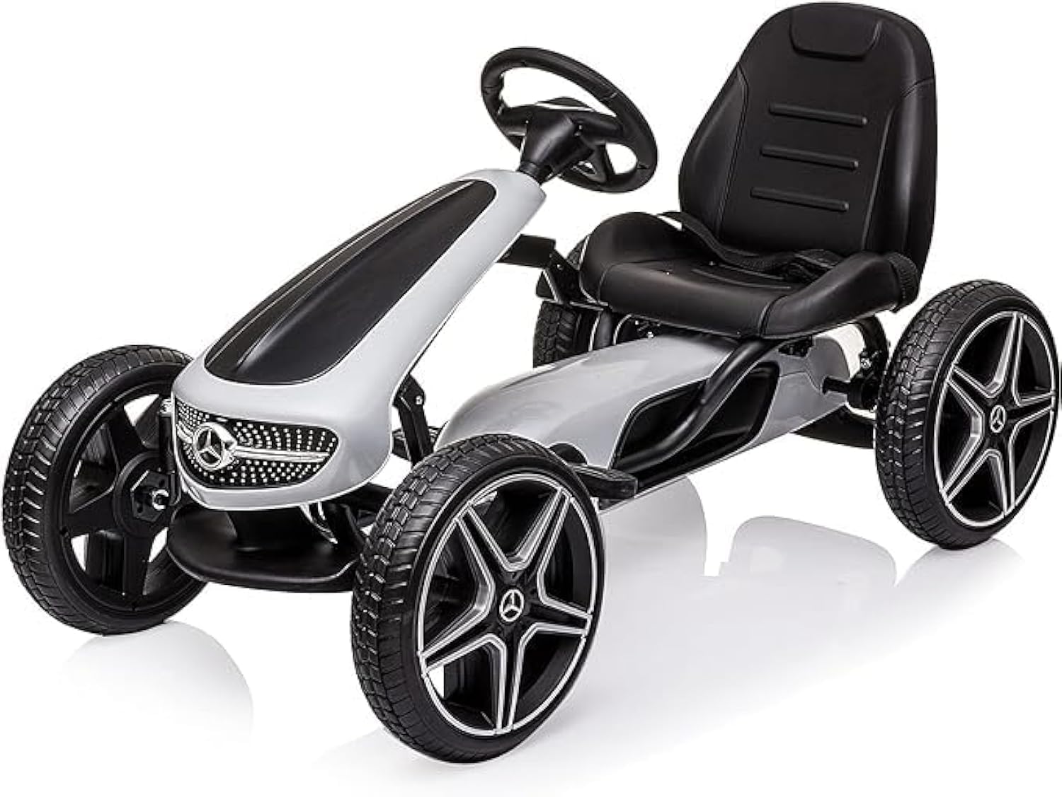 Go Kart for Kids, 4 Wheel Pedal Powered Racer Car, Pedal Go Kart with Music & Horn, Adjustable Seat, Manual Brake, Ride On Pedal Car Toys Gift for Boys Girls (White)