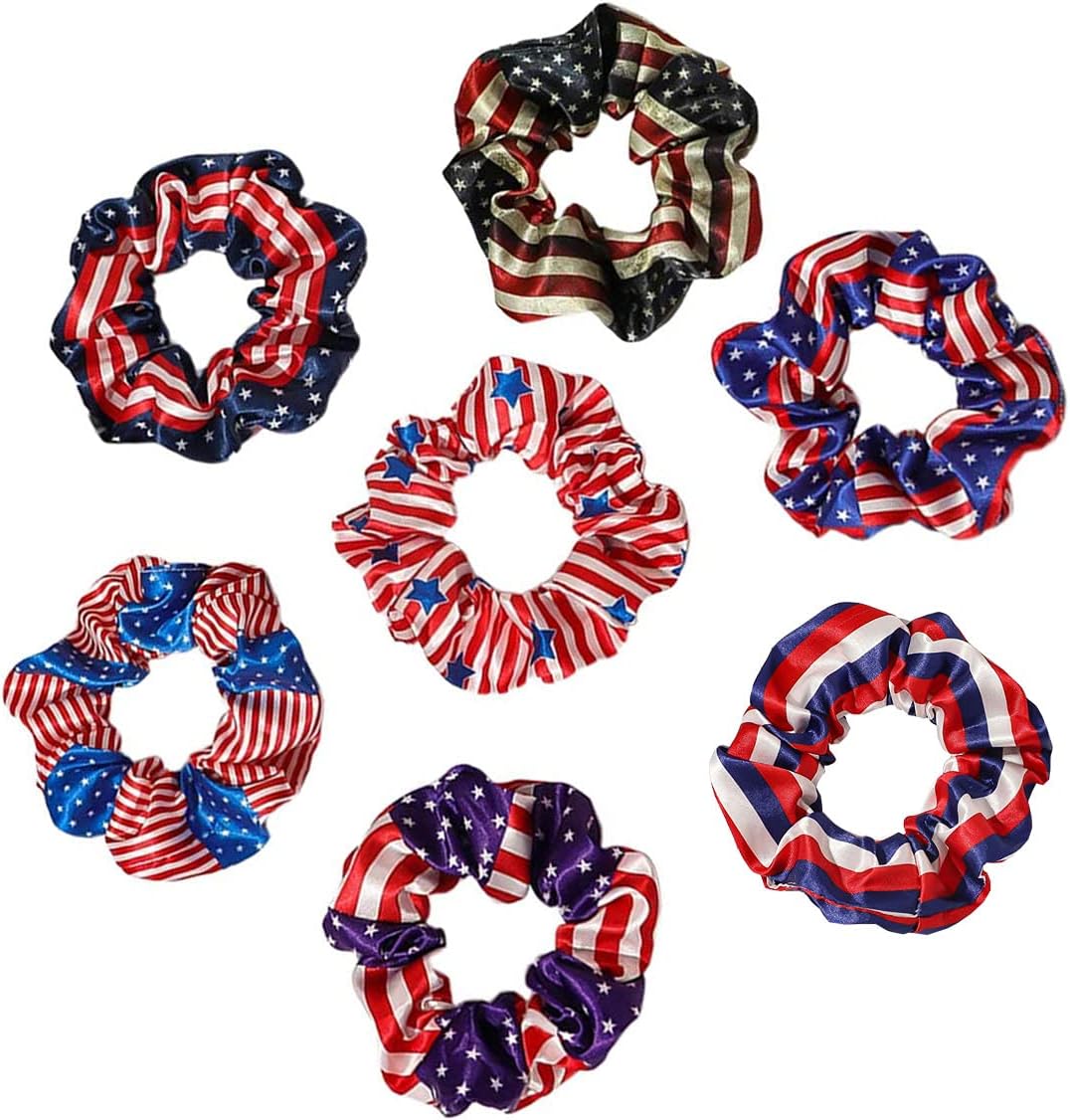 BinaryABC Patriotic 4th of July American Flag Hair Bands Hair Ties Ropes, Independence Day Fourth of July Decorations,7Pcs