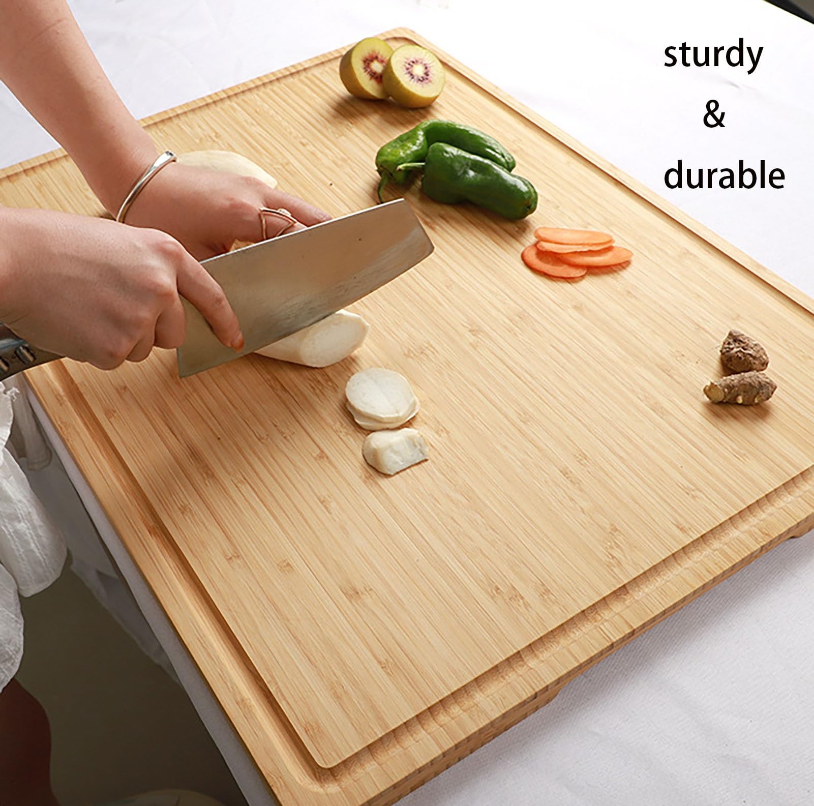 Tagliere grande in bambù, 60 x 45 cm, resistente, per carne, tacchino, verdure e formaggio, dimensioni extra large, con scanalatura per succhi, essenziale da cucina
