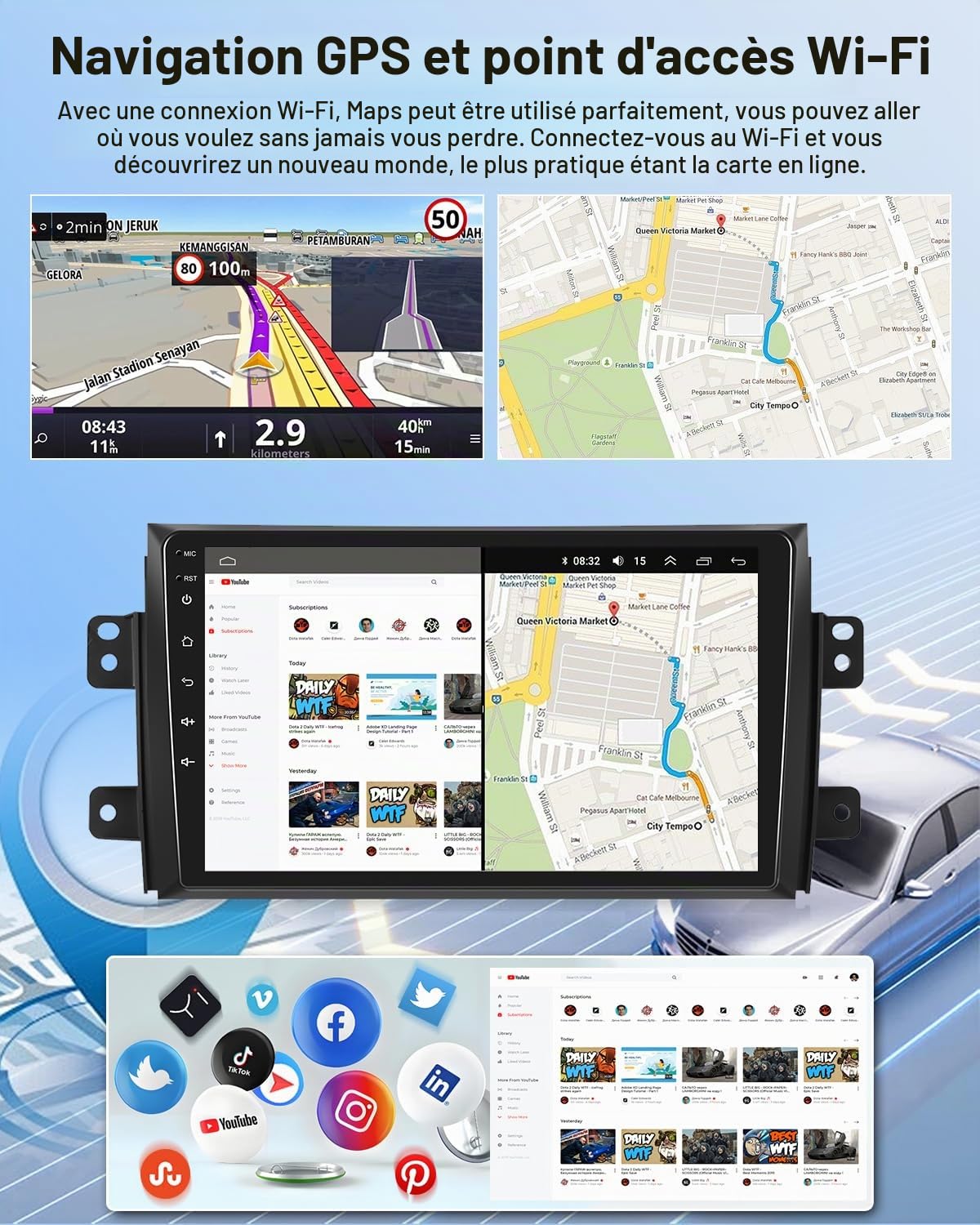 NHOPEEW Autoradio Android 2G+64G pour Suzuki SX4 2006-2013 - sans Fil Carplay & Android Auto - Stéréo Android 9 Pouces avec WiFi EQ GPS Mirror Link FM RDS + AHD Caméra de recul&Mic