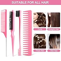 Vista 7 de Juego de 4 peines para el cabello, cepillo de cerdas para borde, peine de cola de rata y peine de dientes anchos para mujeres, niñas y hombres