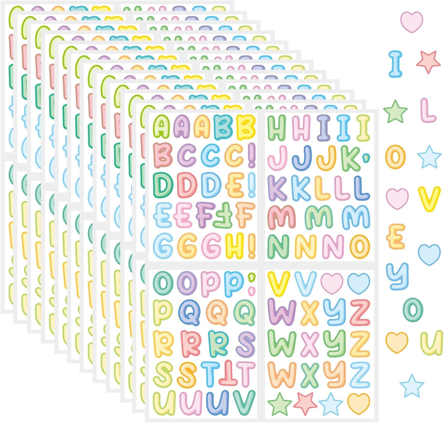 Lonimia 900 Pcs 10 Sheets Colorful Alphabet Stickers, Self Adhesive Alphabet Stickers, Waterproof Vinyl Self-Adhesive Stickers for DIY Crafts Outdoor Sign Poster Windows Doors Mailboxes Labels