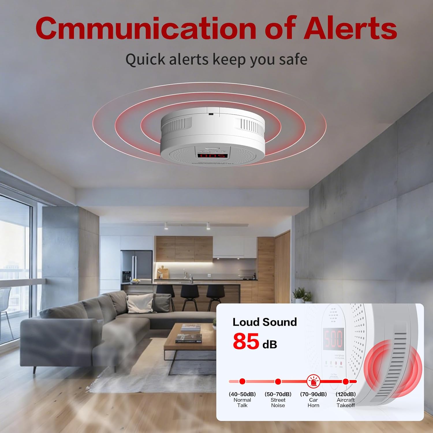 3 in 1 Multi Gas Detector Smoke Carbon Monoxide and Heat Detector 10 Year Battery Powered CO Alarm with Clear LCD Display and Audible Alarm for Home Safety and Protection Includes Battery - Image 6