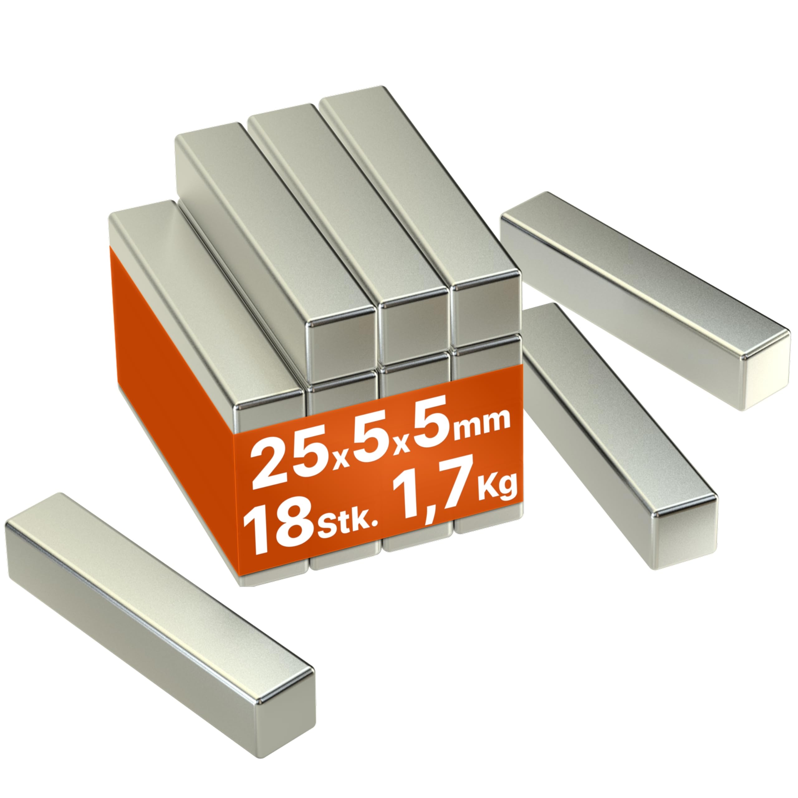 RICOO 25x5x5 NiCuNi Neodym Magnet extra stark Whiteboard Magnete für Magnettafel Mini Magneten starker Halt Supermagnete Minimagnete für Kühlschrank Würfelmagnete, 18 Stück