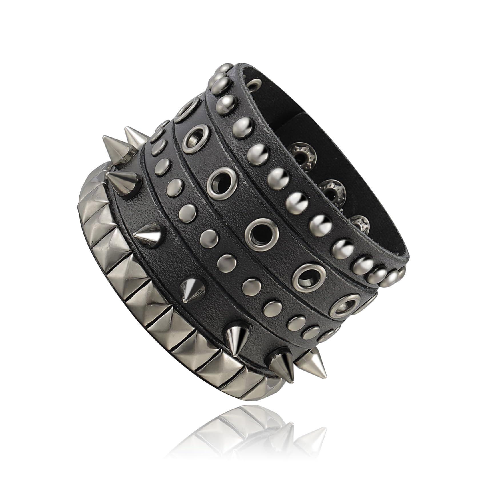 MILAKOO Punk Goth Multi Layers Spikes PU Leather Bracelet for Men Women Rock Biker Wide Strap Belt Cuff