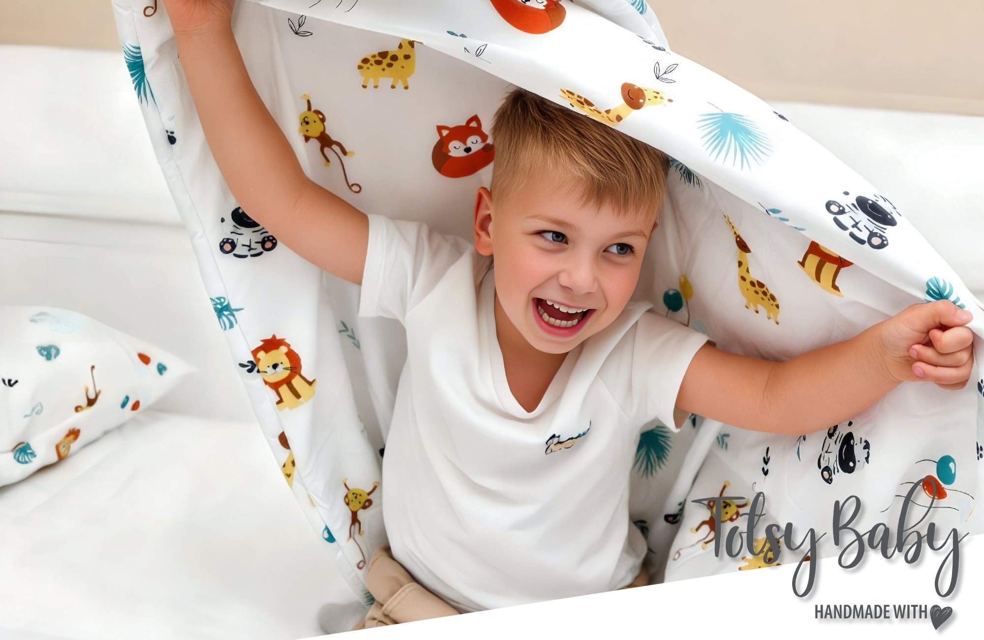 Totsy Baby Trapunta per bambino cotone 100x135 - piumono culla neonato set Imbottitura per piumone 100 x 135 cm con cuscino 40 x 60 cm per ragazzi e ragazze Oeko-Tex Safari
