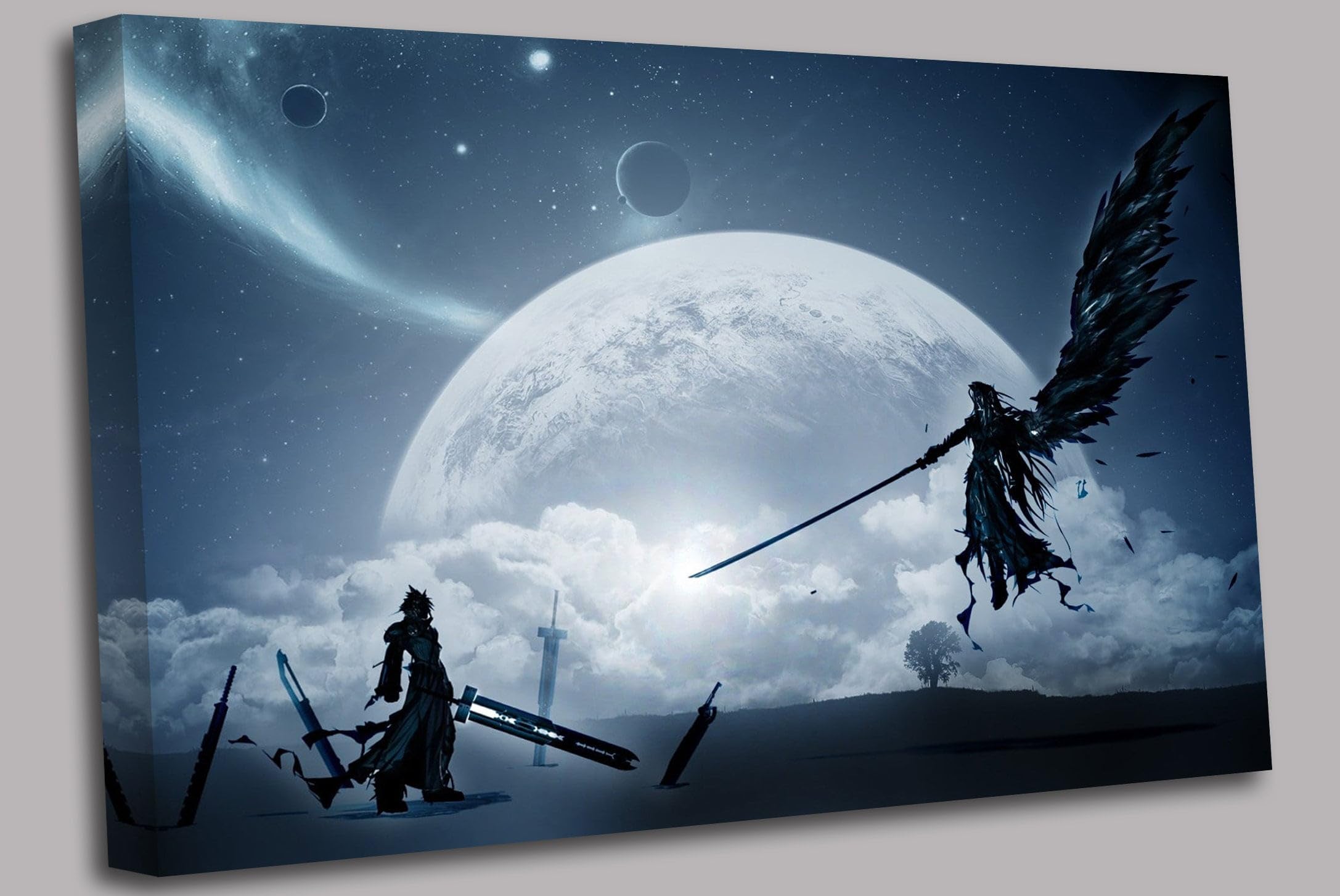 Final Fantasy 7 Sephiroth VS Cloud Canvas Wall Art Picture Print Ready To Hang Stretched Over A Frame - 18 x 12 inch / 45 x 30 cm