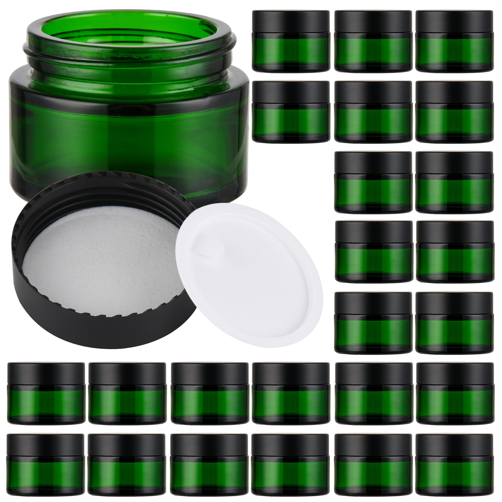 Glass Jars with Lids,Eco-Friendly Cosmetic Containers with Airtight Black Lids & Liners, Multi-Color Options for Cream, Lotion, Body Butter, DIY