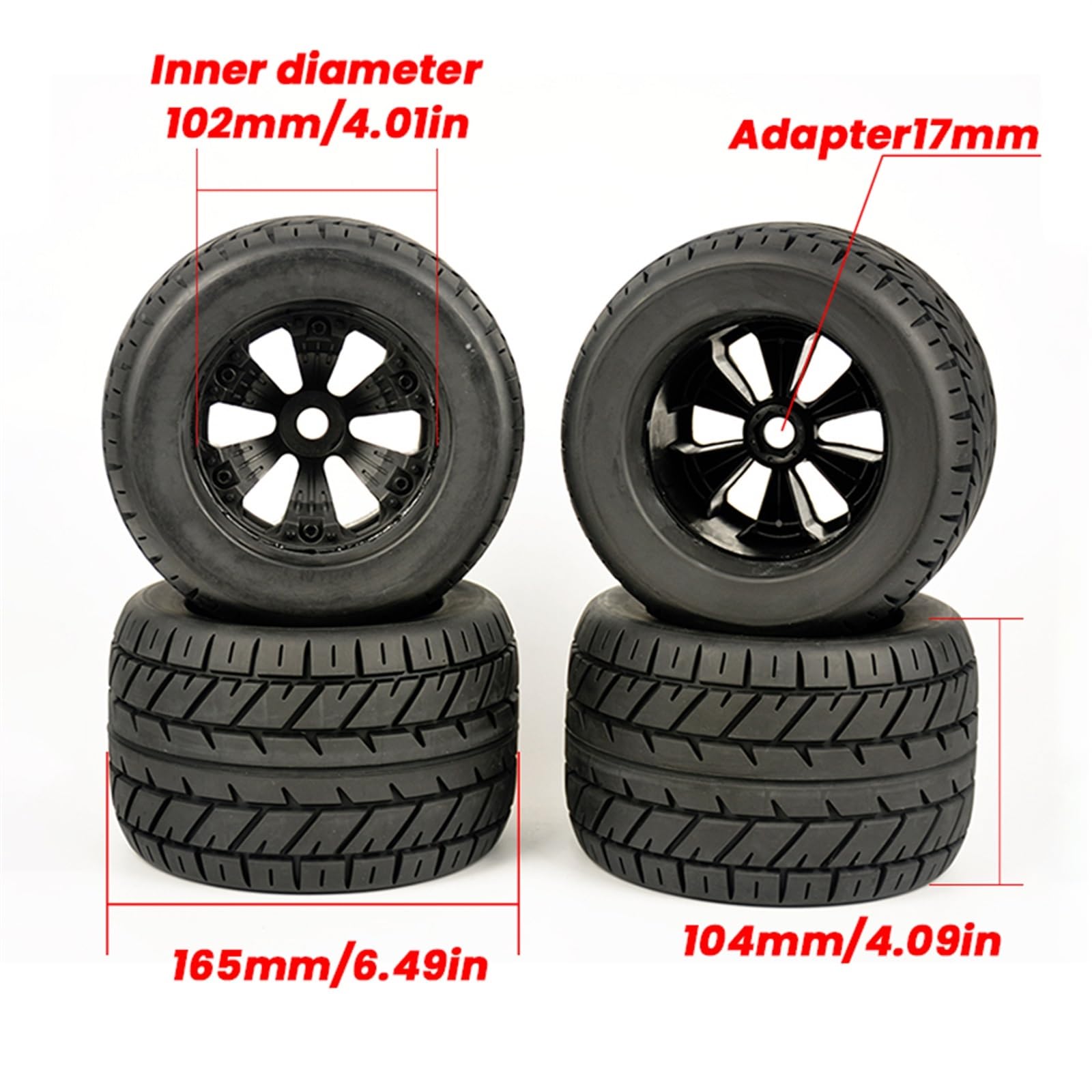 Für A8021 1/8 RC Ferngesteuerten Modellautos Für Monster Flat Sports Tire Road Tires Rad 17 Mm Adapter 165 Mm * 104 Mm Modifizierte Teile Räder