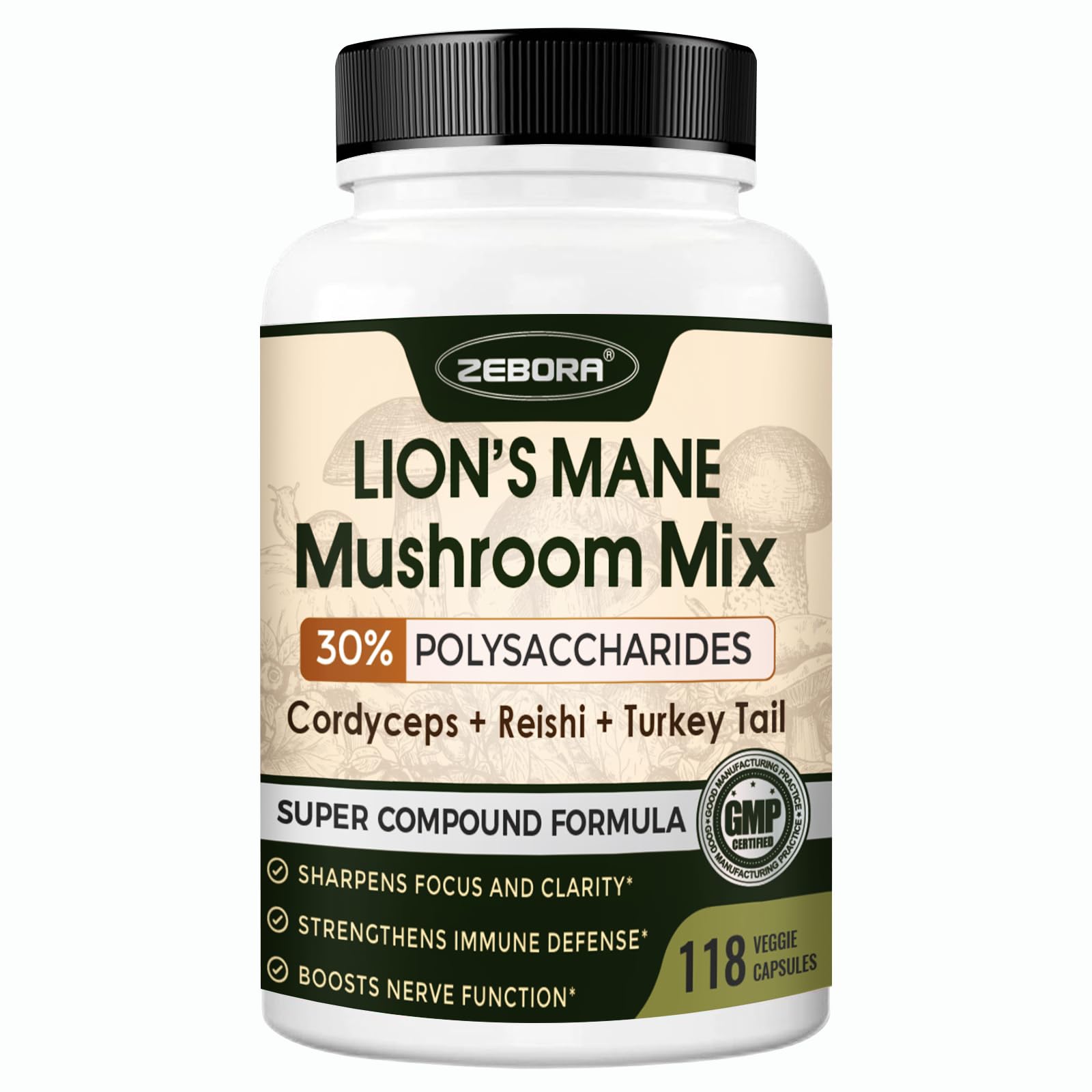 Lions Mane Supplement Capsules - Mushroom Supplement With Lions Mane, Cordyceps, Reishi, Turkey Tail, Shiitake - Lions Mane Supplement For Memory, Focus & Immune Support - 118 Vegan Mushrooms Capsules