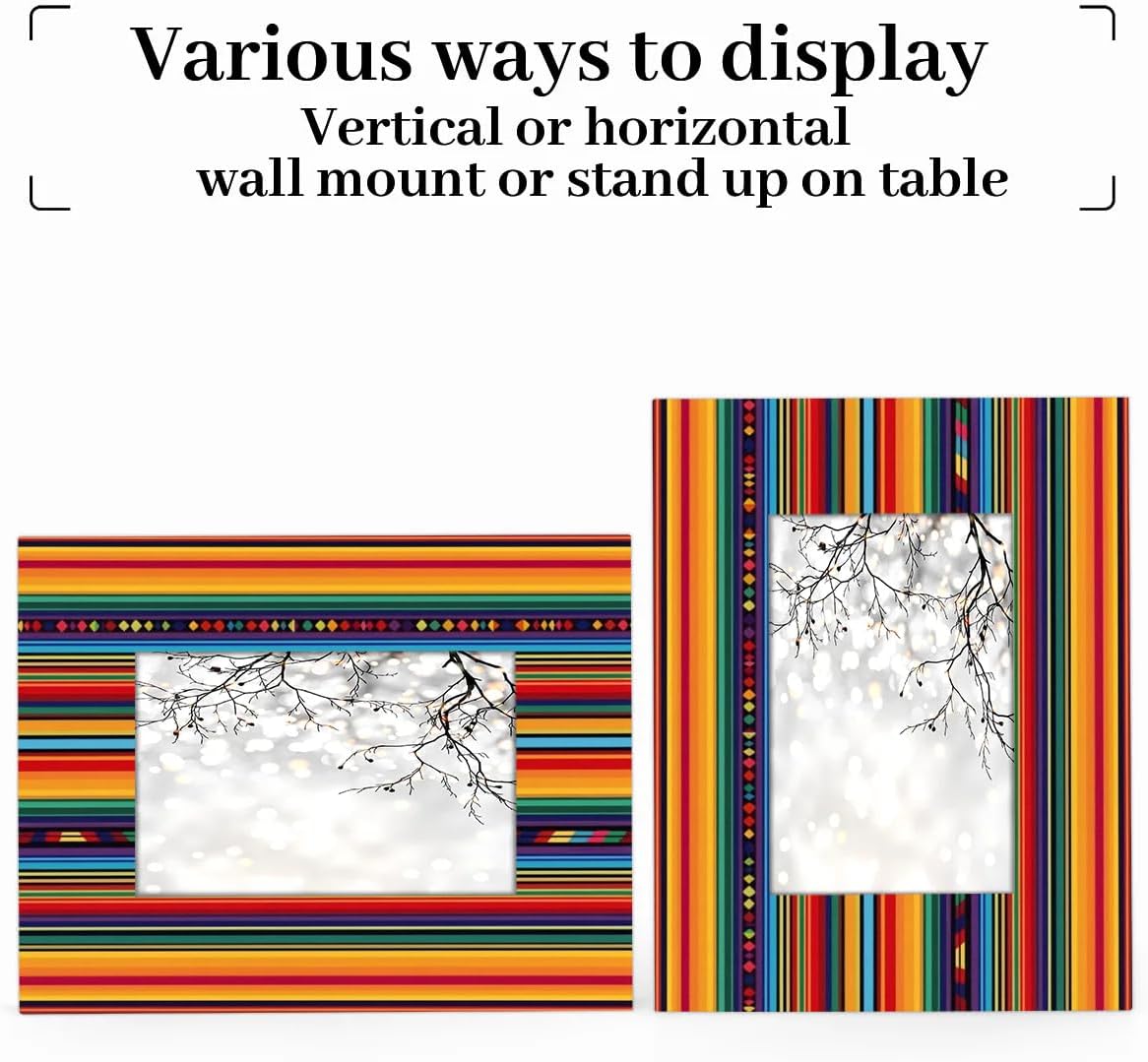 Cinco De Mayo 4x6 Picture Frame, Mexican Colorful Stripes Wood Photo Frame for Table Top Display Horizontal Display or Wall Mounting Vertical Picture Frame - Image 4