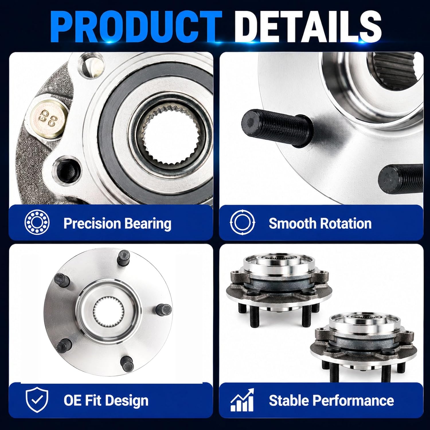 513347 Front Wheel Hub Bearing Assembly, 5-Lug, Set of 2, Fit for Mazda CX-5 2013-2022, Mazda 6 2014-2021