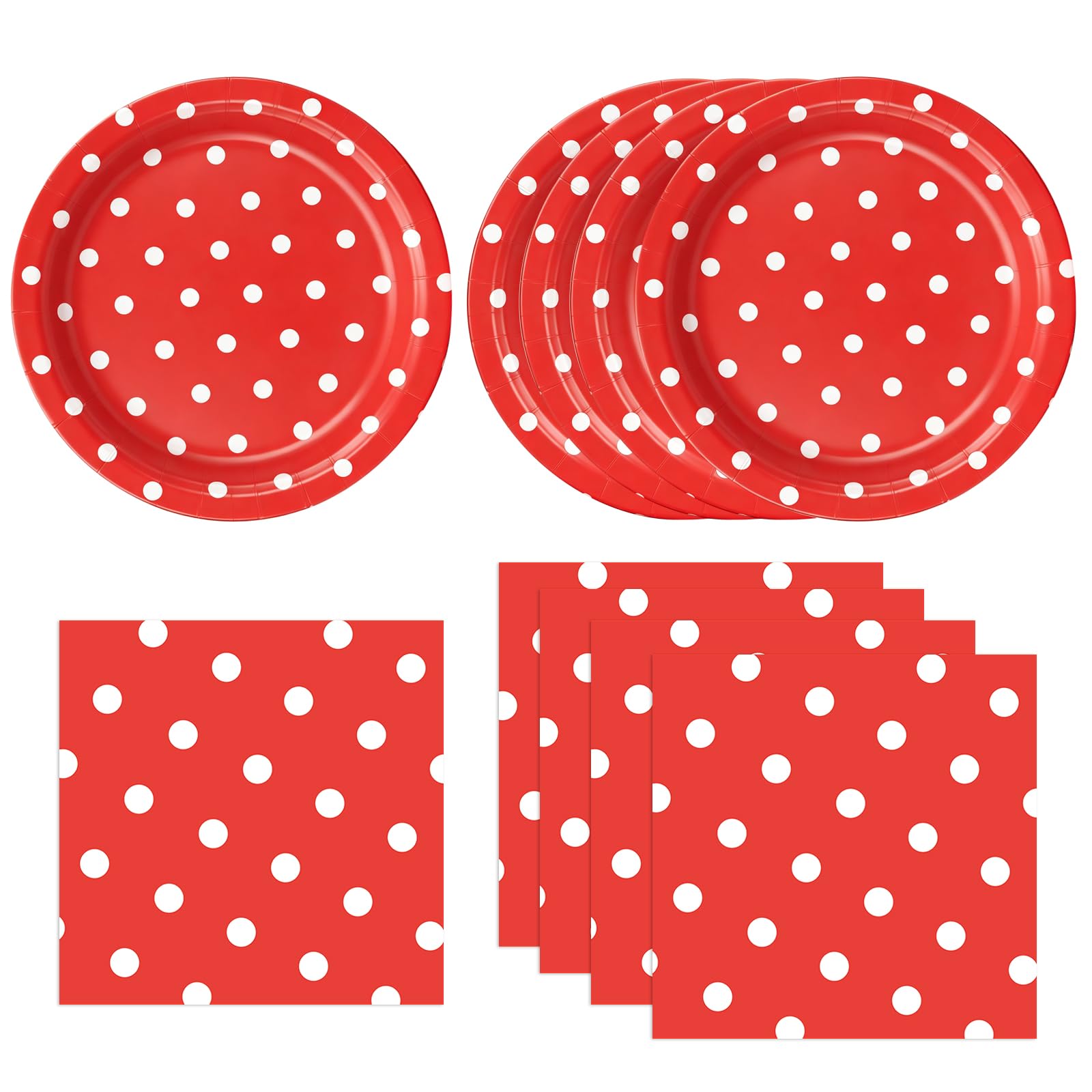 HFBOBP 50PCS Red Polka Dot Paper Plates and Napkins Party Supplies,Red and White Party Plates and Napkins Tableware Set for Birthday Bridal & Baby Shower Wedding Party Decoration