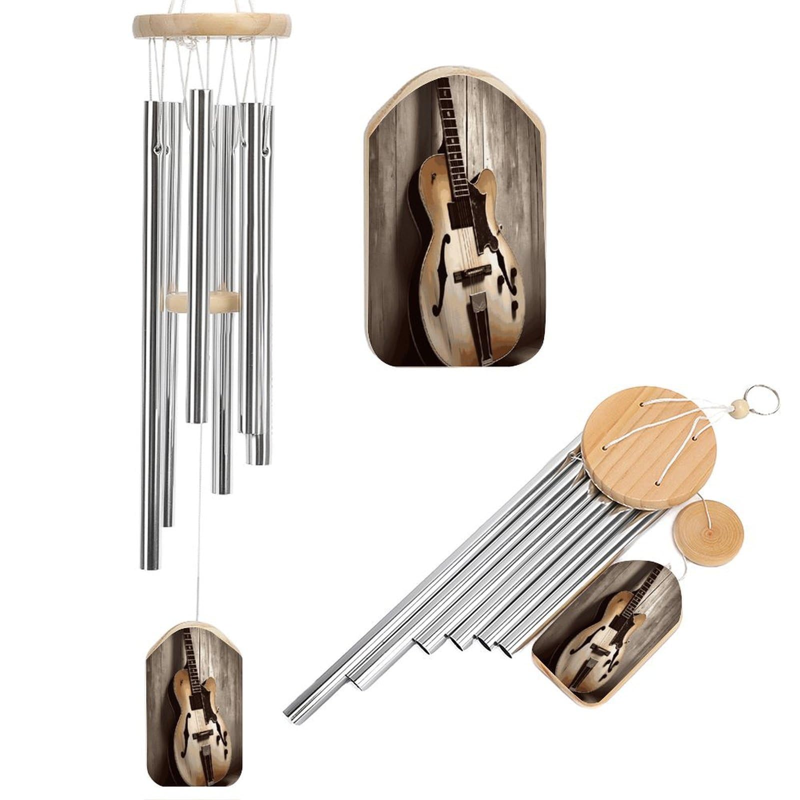 Btcowzrv Style Guitar Pictures Wind Chimes For Outside, Hanging Windchimes With 6 Aluminum Tubes, Memorial Wind Chime For Patio Backyard Garden And Outdoor Decor