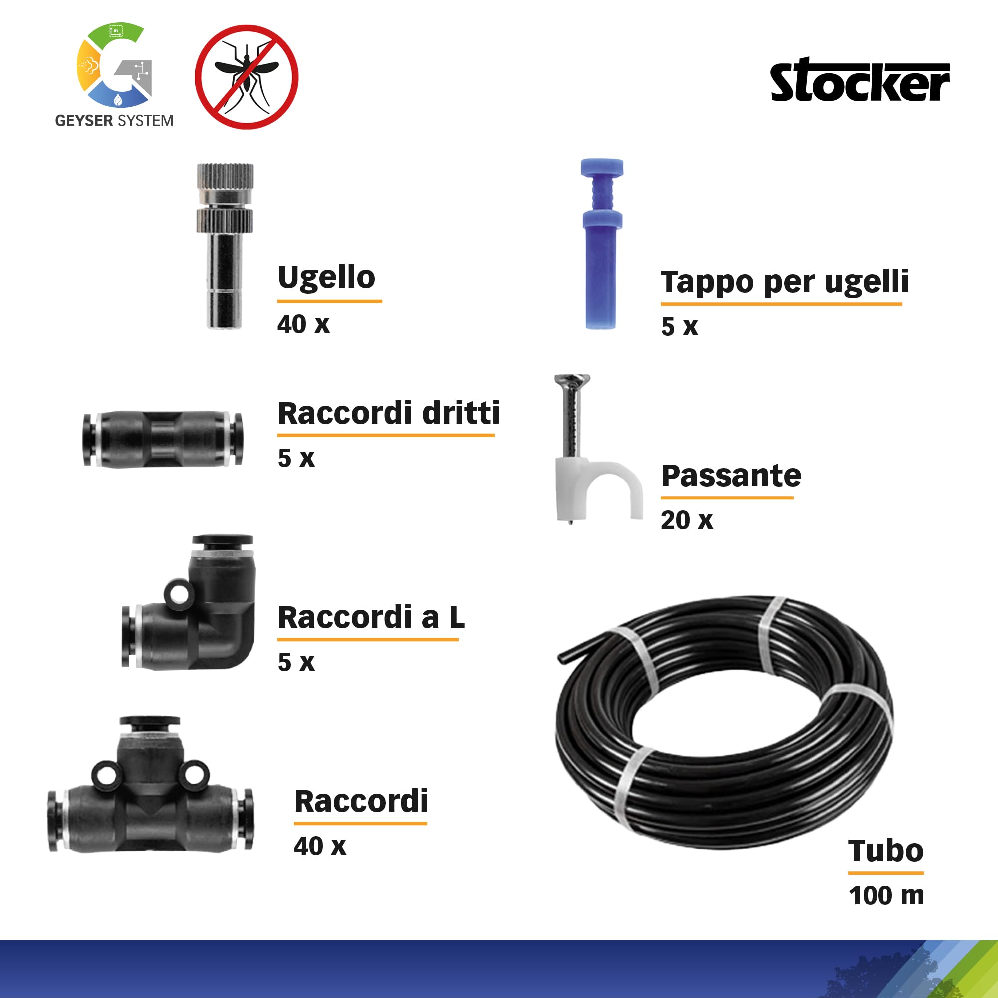 STOCKER - Nébuliseur de jardin électrique Geyser Evolution 25 L - Batterie 21 V - Kit complet anti-moustiques - Extensible jusqu'à 135 m