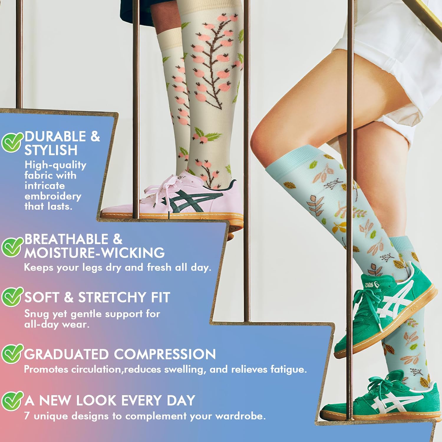 Compression Socks for Women & Men 7 Pairs Knee High Compression Socks 20-30 mmhg Best for Running,Nurse,Travel - Image 6