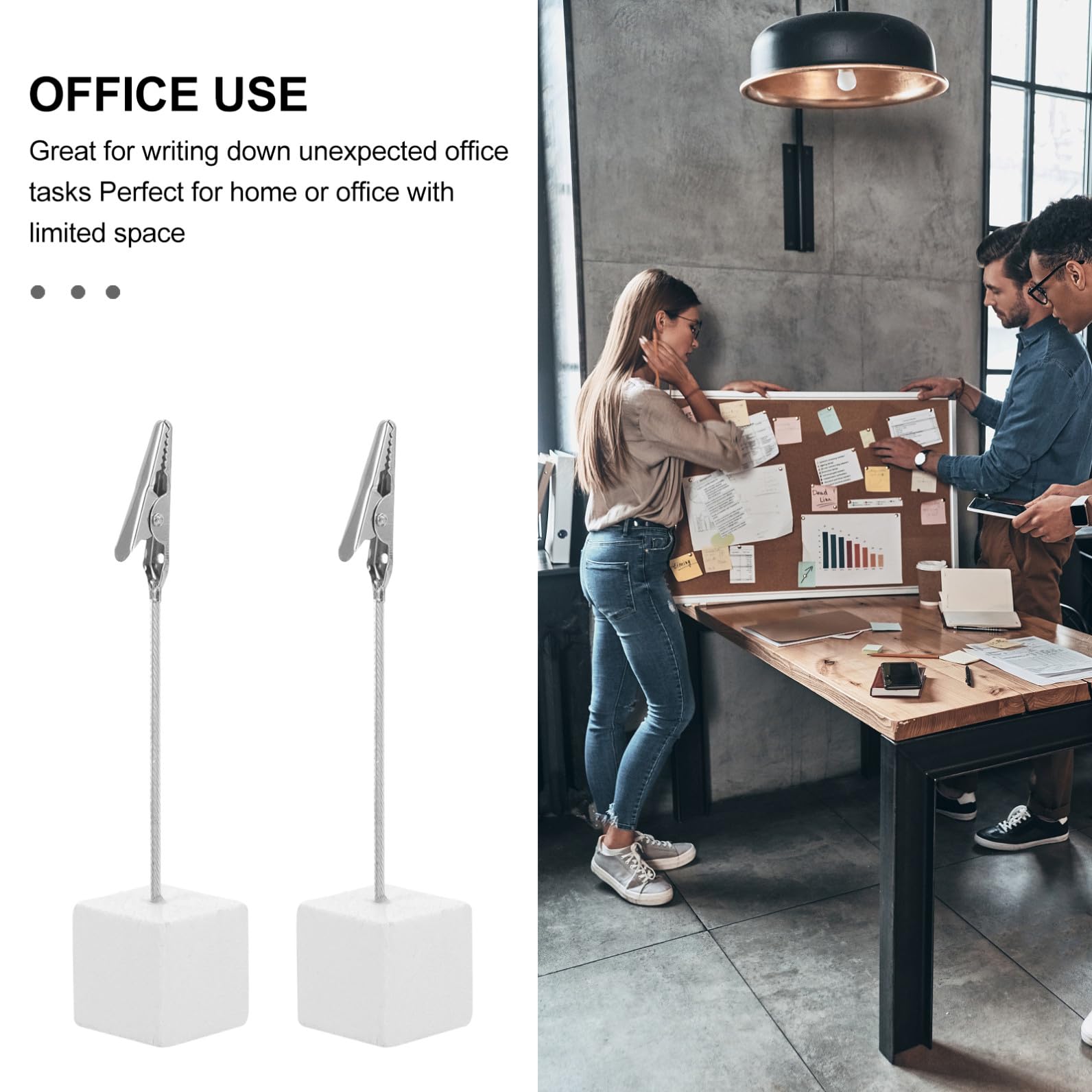 Porta Memo a Clip Base Cubo 10 Pezzi in Legno Argento