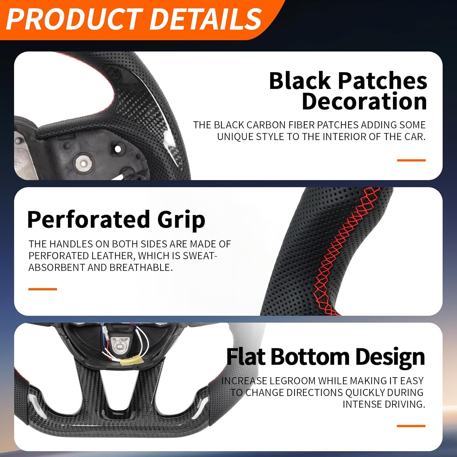 Preforated Leather Grip Steering Wheel, LED Carbon Fiber Steering Wheel with Black Patches Fit For Dodge Charger Challenger Durango SRT 2015-2024