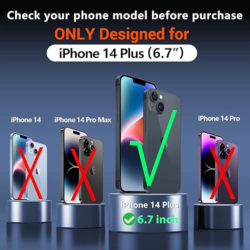 Miniatura 2 de MOZOTER Funda magnética 6 en 1 para iPhone 14 Plus, a prueba de golpes de 12 pies, 2 protectores de pantalla de vidrio + 2 protectores de lente de