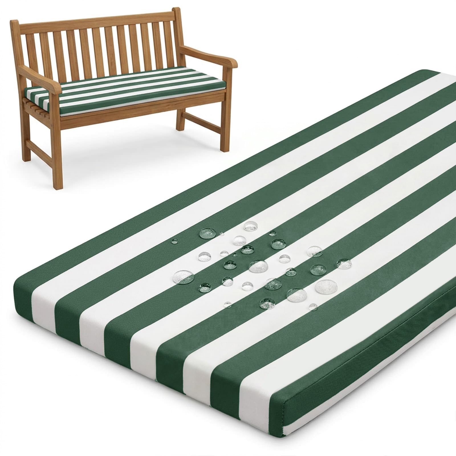 PTKG Outdoor Cushions Extra Thick 5 cm Garden Seat Cushions 2/3/4 Seater Replacement Cushions for Outdoor Furniture Non-Slip Washable Bench Cushions Cover for Patio, Lawn, Garden,Grün,155x60x5cm