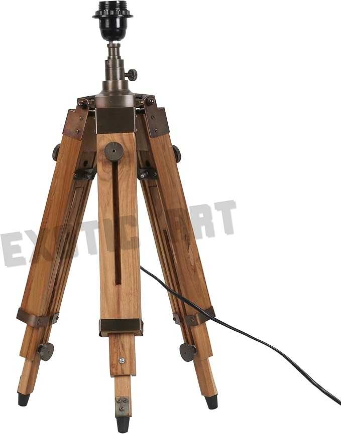Exotic Art Exotic Art Natuurlijke Houten Statief Lamp Base Vloerlamp (Antiek Bruin Fittings) met E27 Houder Draad Zonder Schaduw photo 3