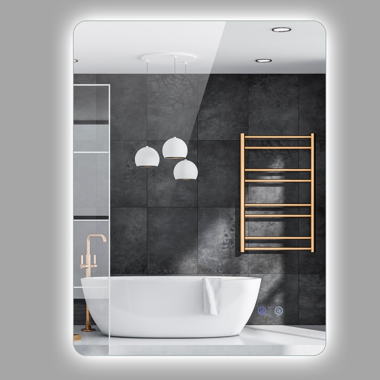 FANTASK Espejo de baño Rectangular LED de Cristal Templado, Espejo de Pared LED con Control táctil, Espejo de baño Regulable, antivaho y función de Memoria (80 x 60 cm)