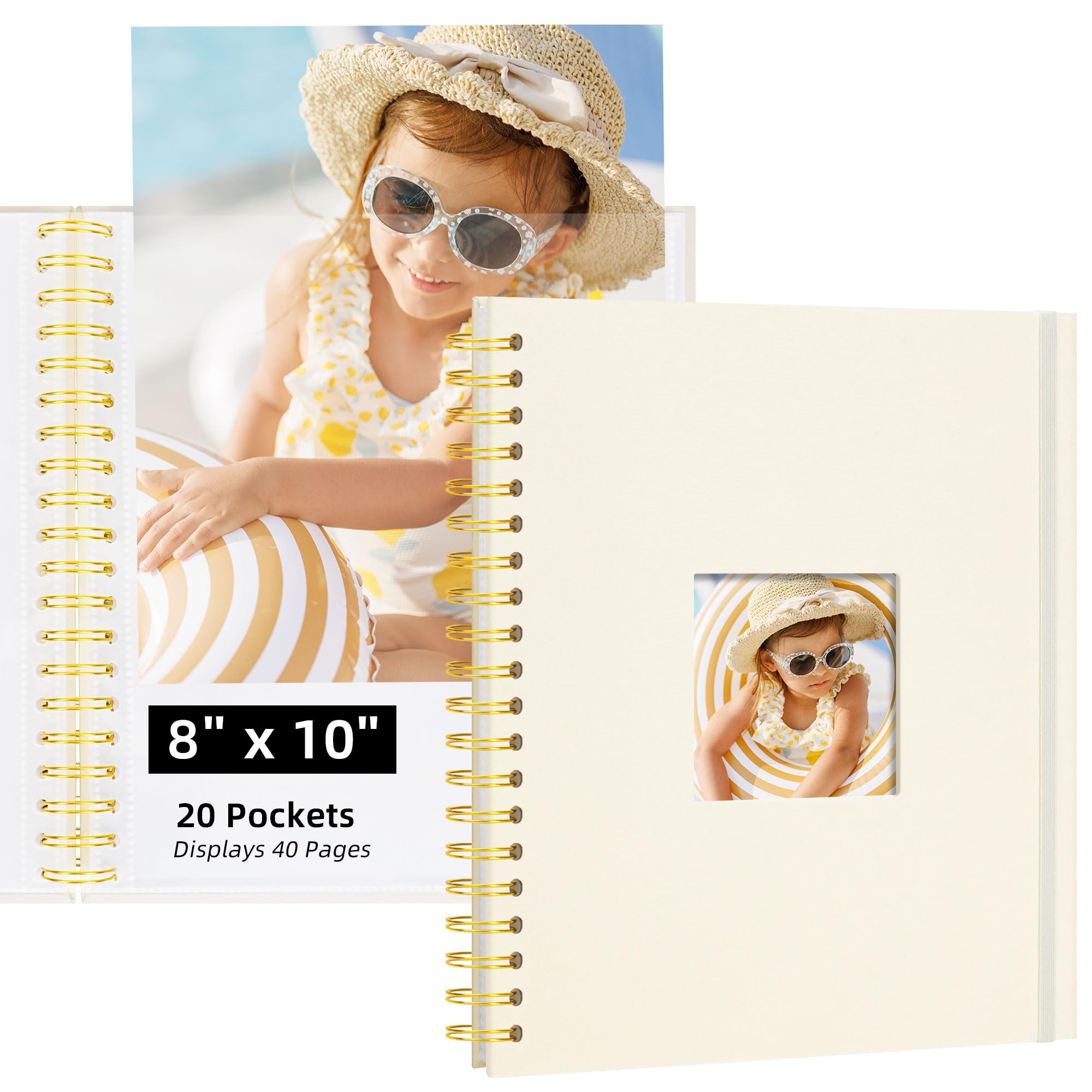 Photo 1 of Remowith Photo Album 8x10 20 Pockets (Beige) Linen Cover Scrapbook Album for Kids Artwork, School Pictures Art Portfolio Photo Book