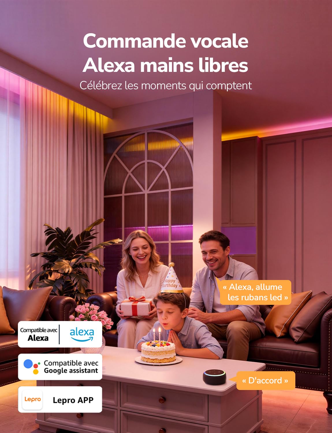 Lepro S1 IA Ruban LED Connecté 5M, Concepteur d'Éclairage IA Personnalisé, Bande LED Wifi RGB+IC App Contrôle, Sync Musique, Compatible avec Alexa et Google Assistant pour Maison Chambre Fête Gaming