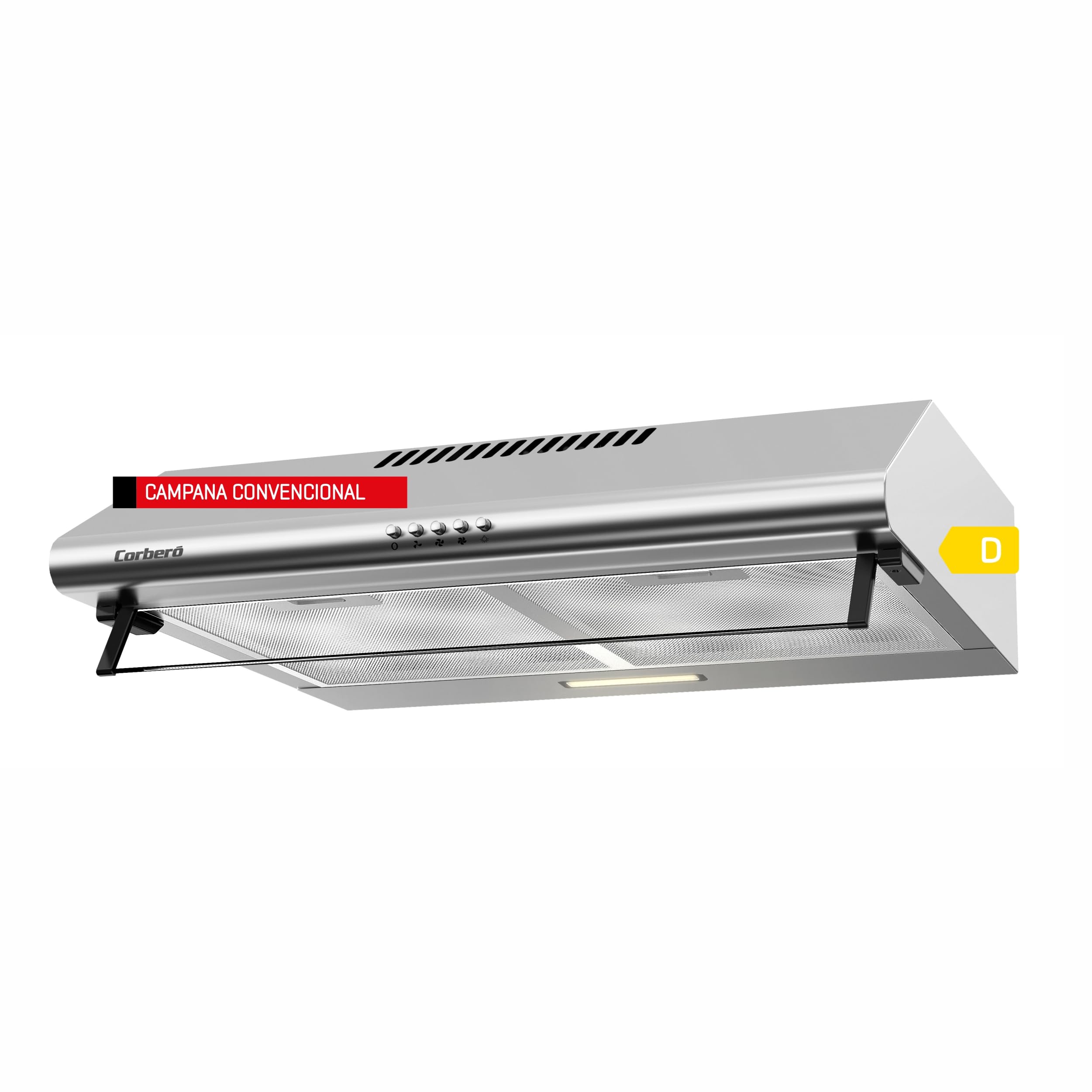 Corbero - Campana Convencional 60 cm | SELATI640X | Caudal 400 m3/h | Inox | 191,5 W | 3 Velocidades | 2 Filtros Aluminio | Filtro Carbon | Eficiencia Energética D, Inox