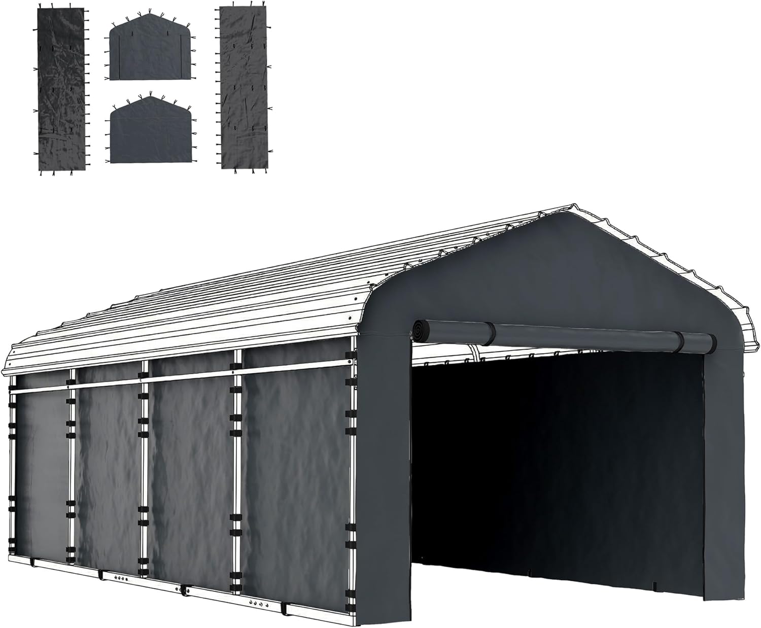 Outsunny Carport Replacement Sidewall Panels Set of 4 for 10' x 15' Carports, UPF50+ Waterproof PE Tarp Replacement Side Wall Cover with Zipper Door, Top Cover and Frame Not Included, Dark Gray