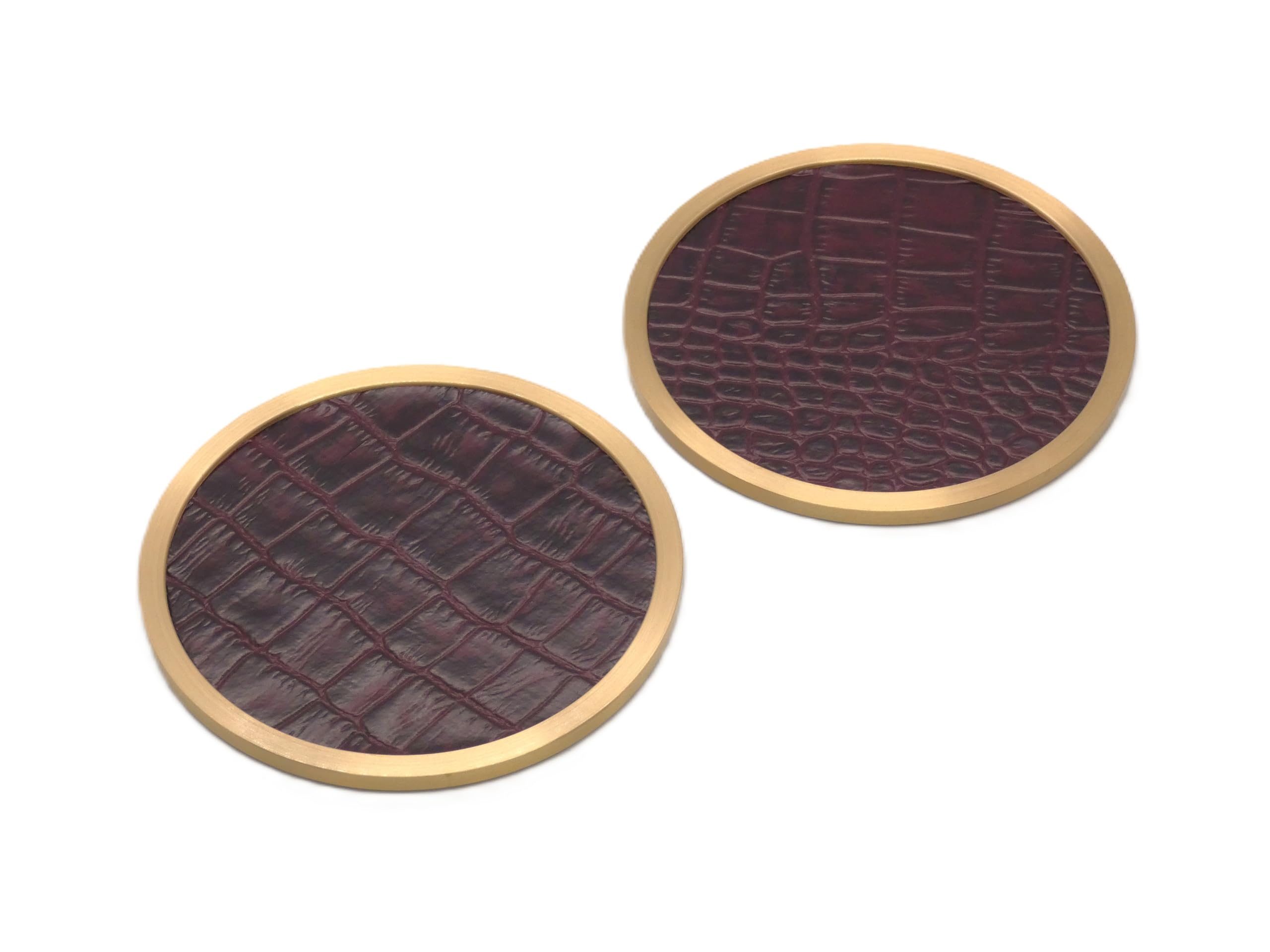 Brass & Crocodile Embossed Leather Drinks Coaster Set (2)