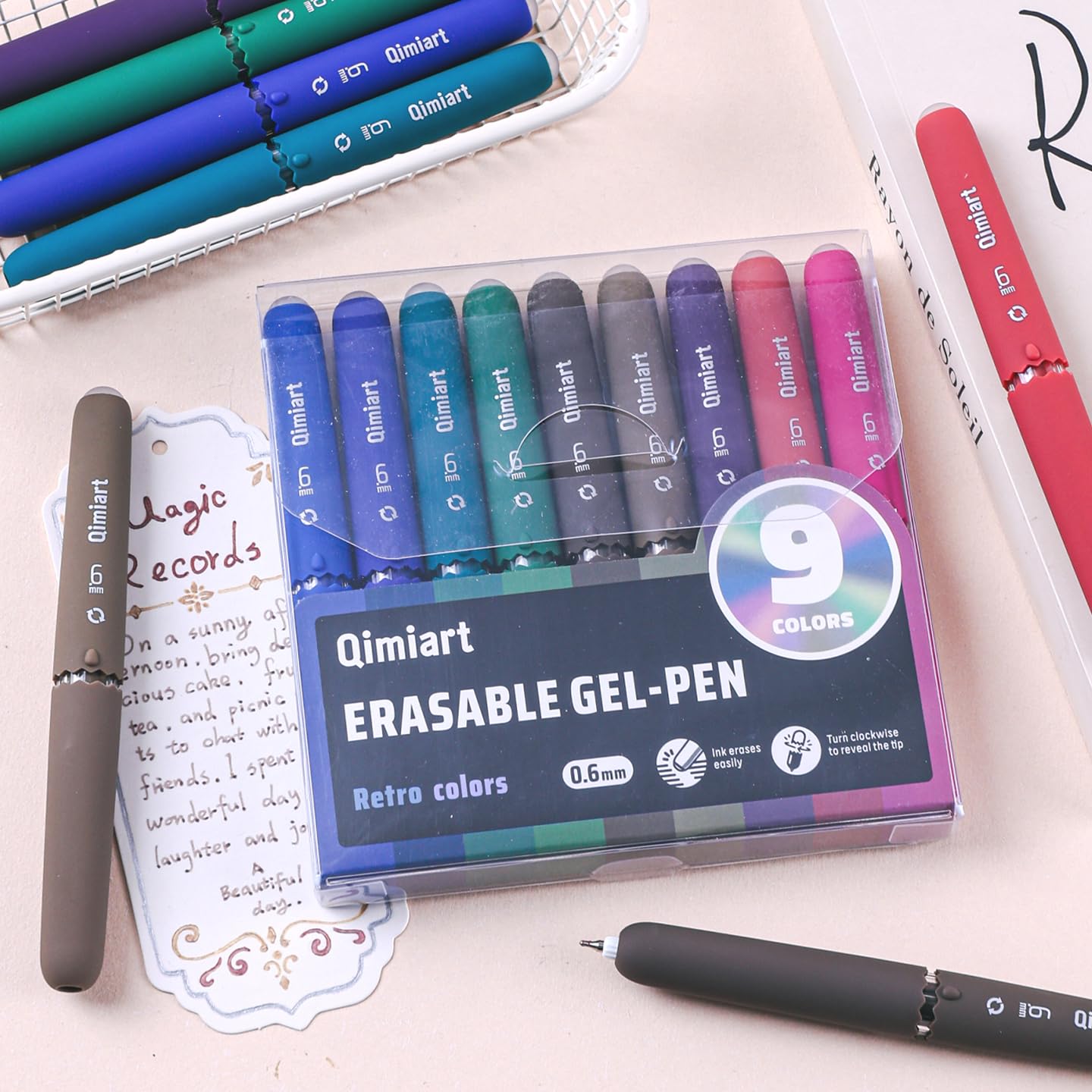 Confezione da 9 penne gel cancellabili, punta fine da 0,6 mm, retrattili a forma di uovo, texture opaca per una presa comoda, penne a inchiostro solido per disegnare, scarabocchiare, diario