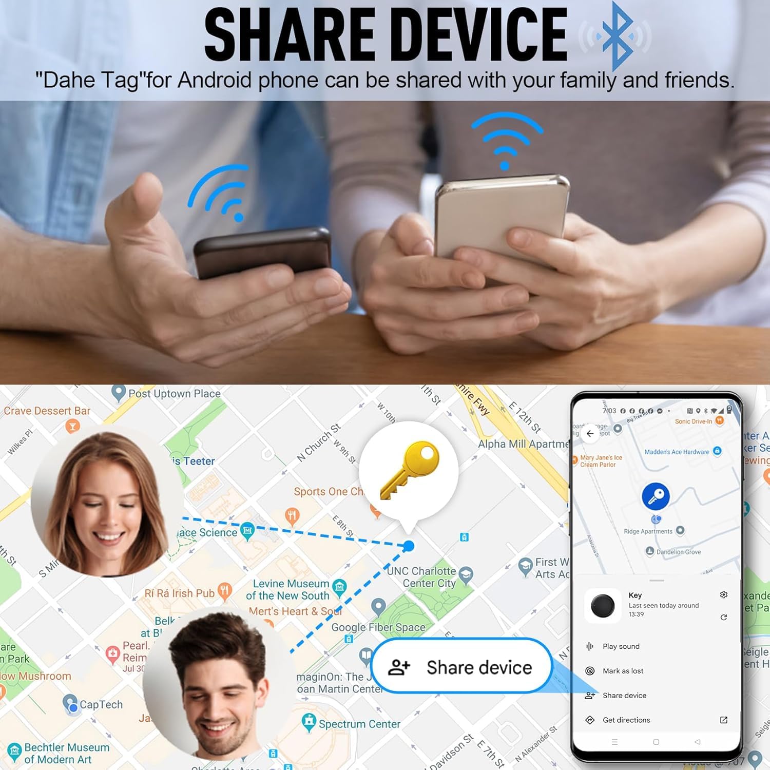 Air Tracker Tag Android, 2 Pezzi Smart tag Android, Funziona con Google Dov'è App, Bluetooth Trova Oggetti, Air Tracker Tag Bluetooth Localizzatore Chiavi per Chiavi/Bagagli/Valigie (Nero) (Nero)