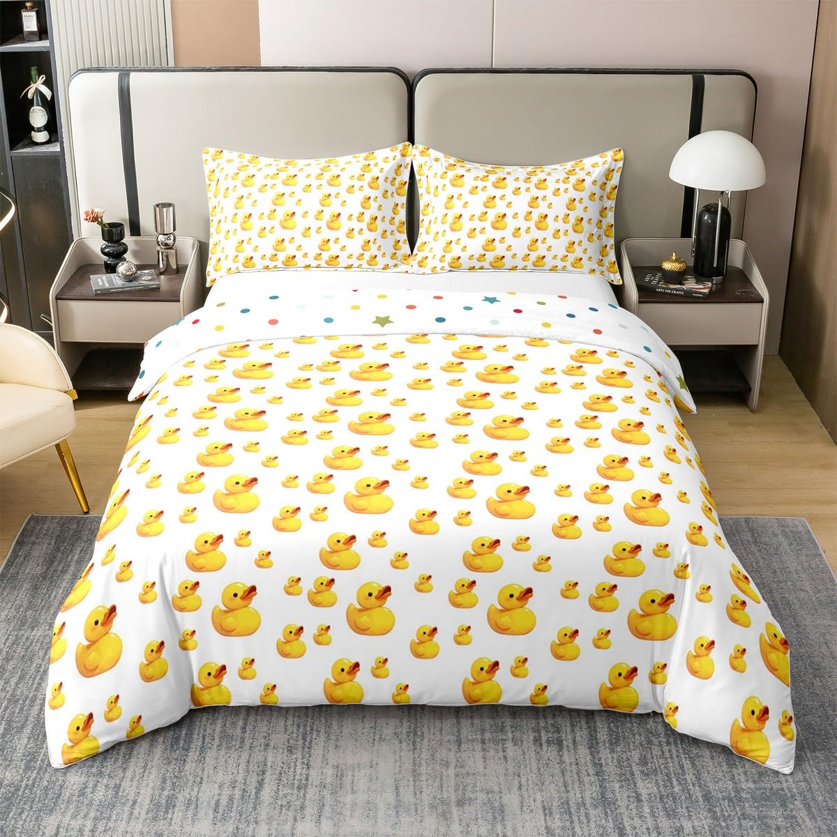 Homewish 100% bawełna śliczne kaczki super king poszewka na kołdrę dzieci kreskówka kaczka poszewka na kołdrę śmieszne żółte gumowe kaczki zestaw pościeli kawaii gumowa kaczka zestaw pościeli dla