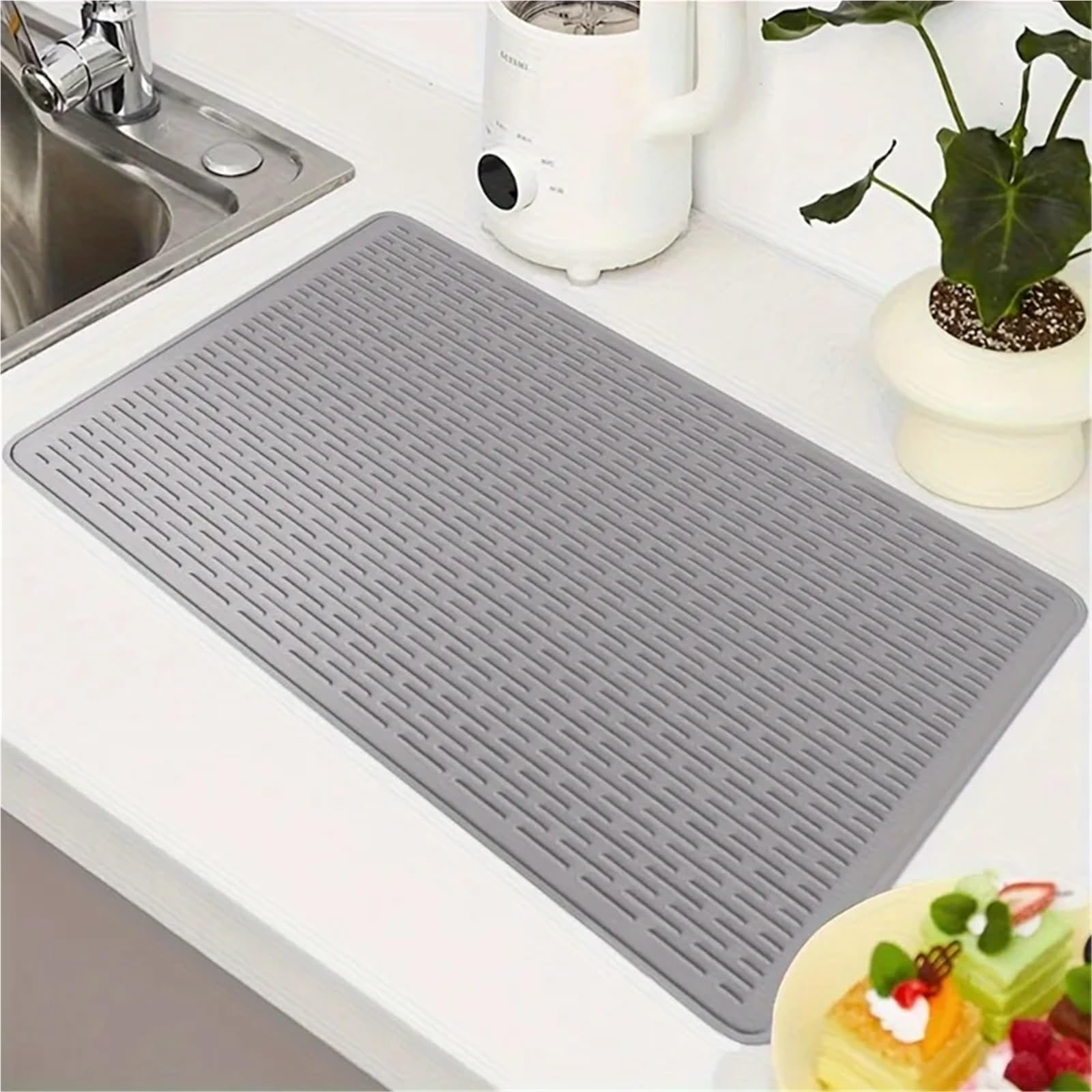 Abtropfmatte Geschirr Abtropfmatte aus Silikon, große hitzebeständige Arbeitsplatten-Schutzunterlage, Mehrzweck-Untersetzer, passend for Glas- und Elektroherde(Black)