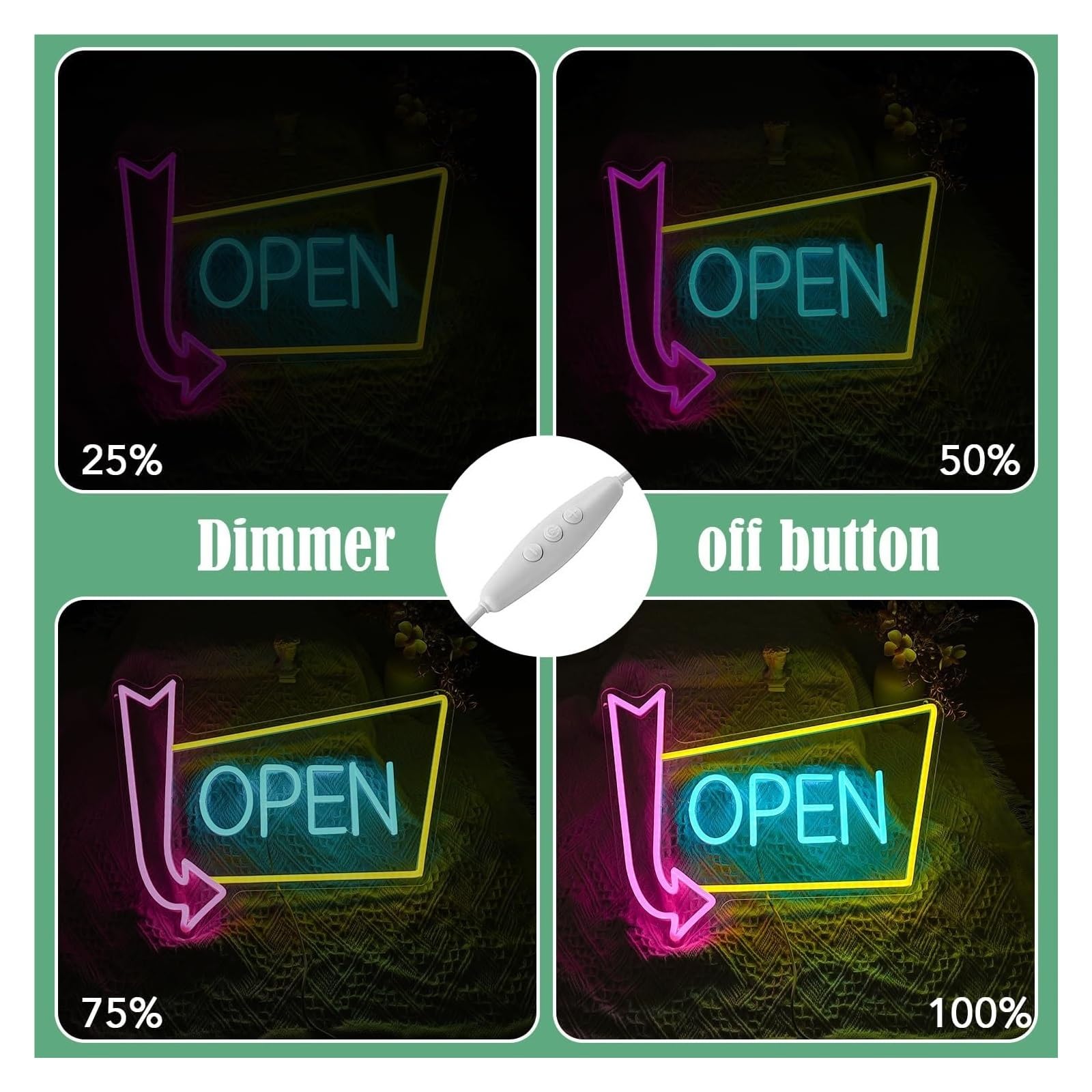 lampe au néon Enseigne au néon ouverte avec flèche, panneau LED à intensité variable, décoration murale pour magasin, Bar, hôtel
