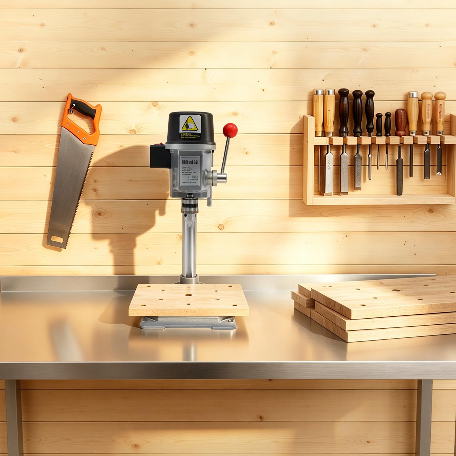 Tischbohrmaschine 340W, Tragbare Bohr Maschine mit 3 Gängen (5158A)