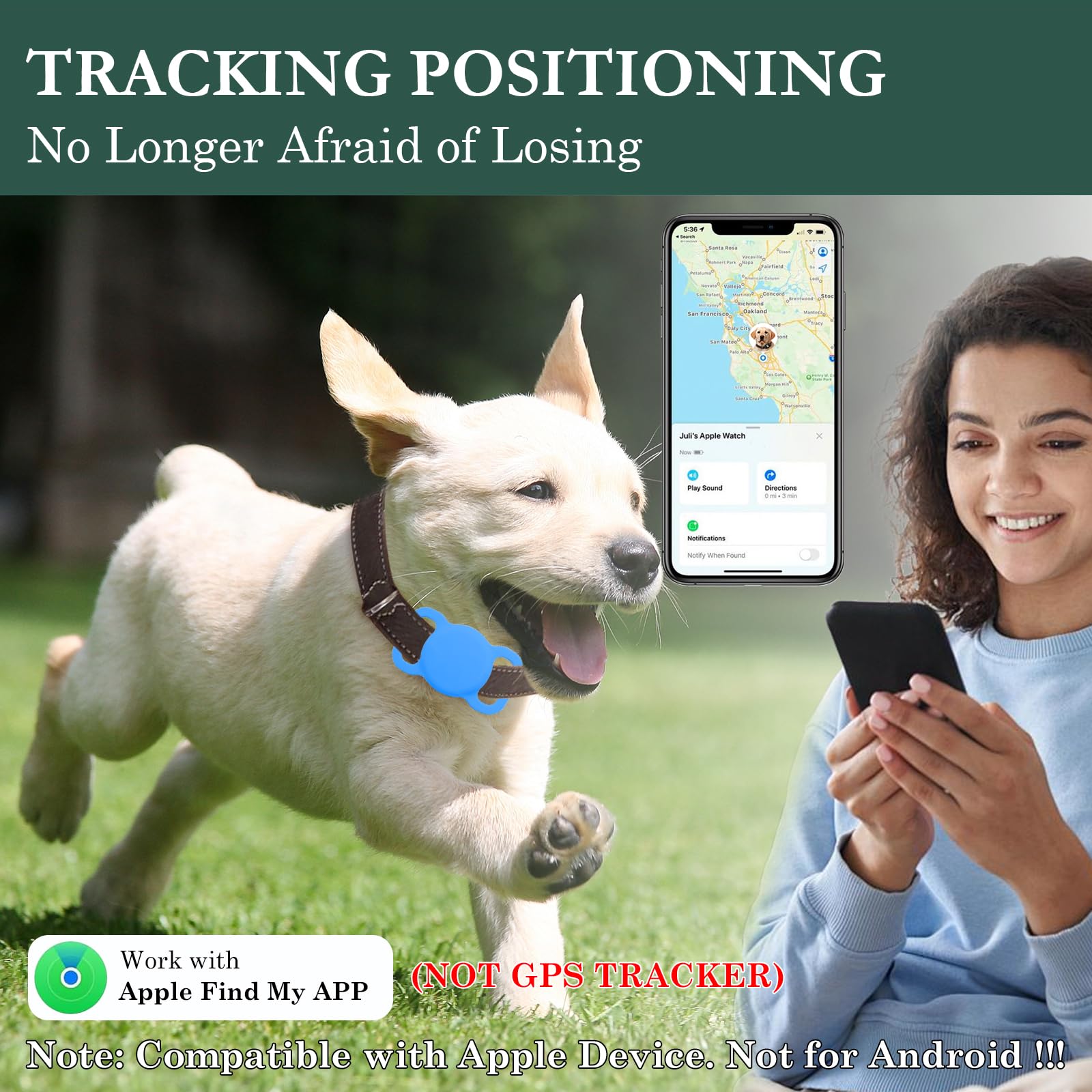 Dog Tracker with Collar Holder, Smart Pet Tracker, MFi Certificated Tracking Device, Waterproof Bluetooth, No Monthly Fee, Works with Find My, Not GPS Tracker (iOS Only) (Sky Blue, M) - image 2